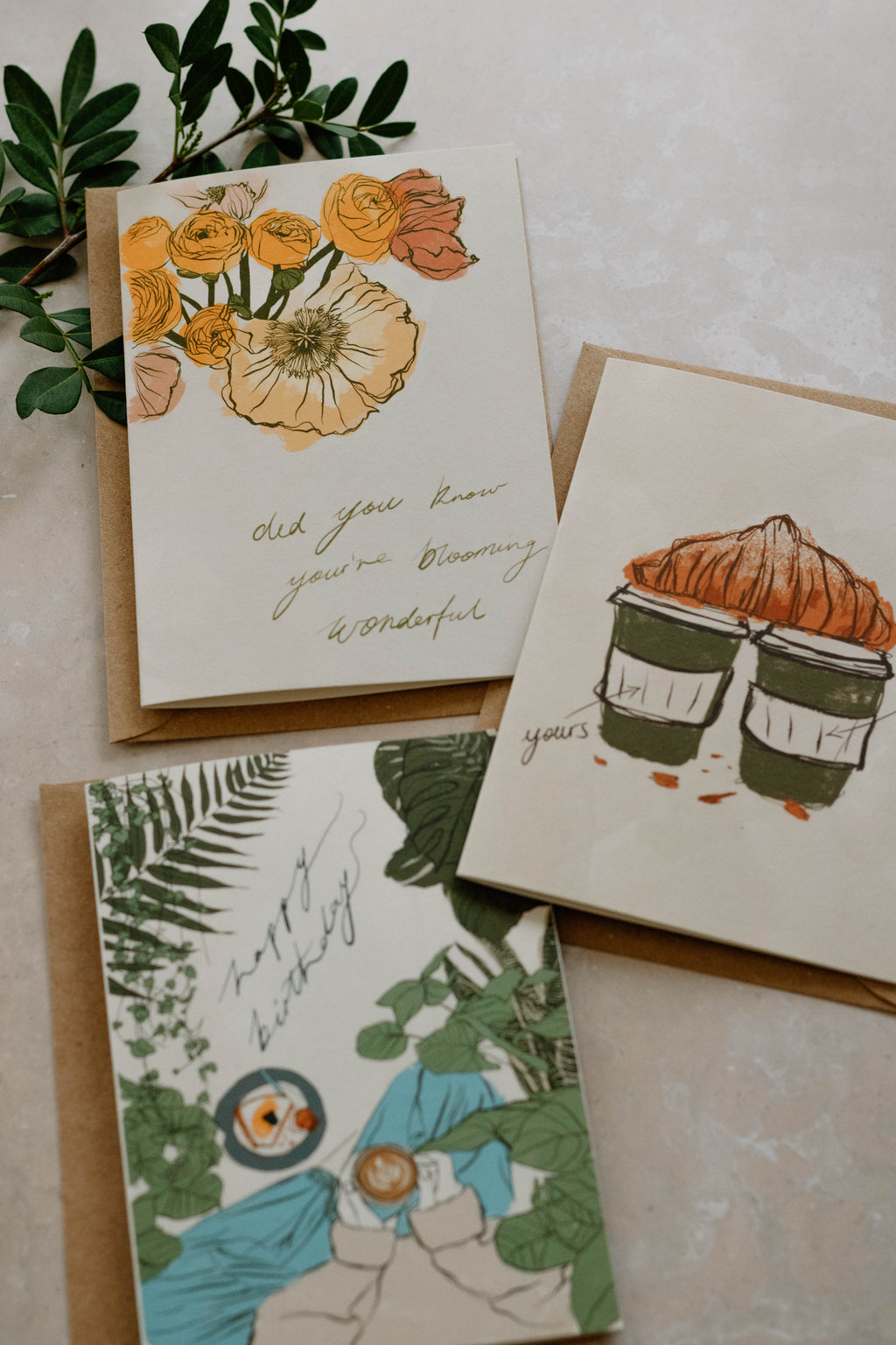 Focus on a floral illustration with Icelandic poppies and ranunculus