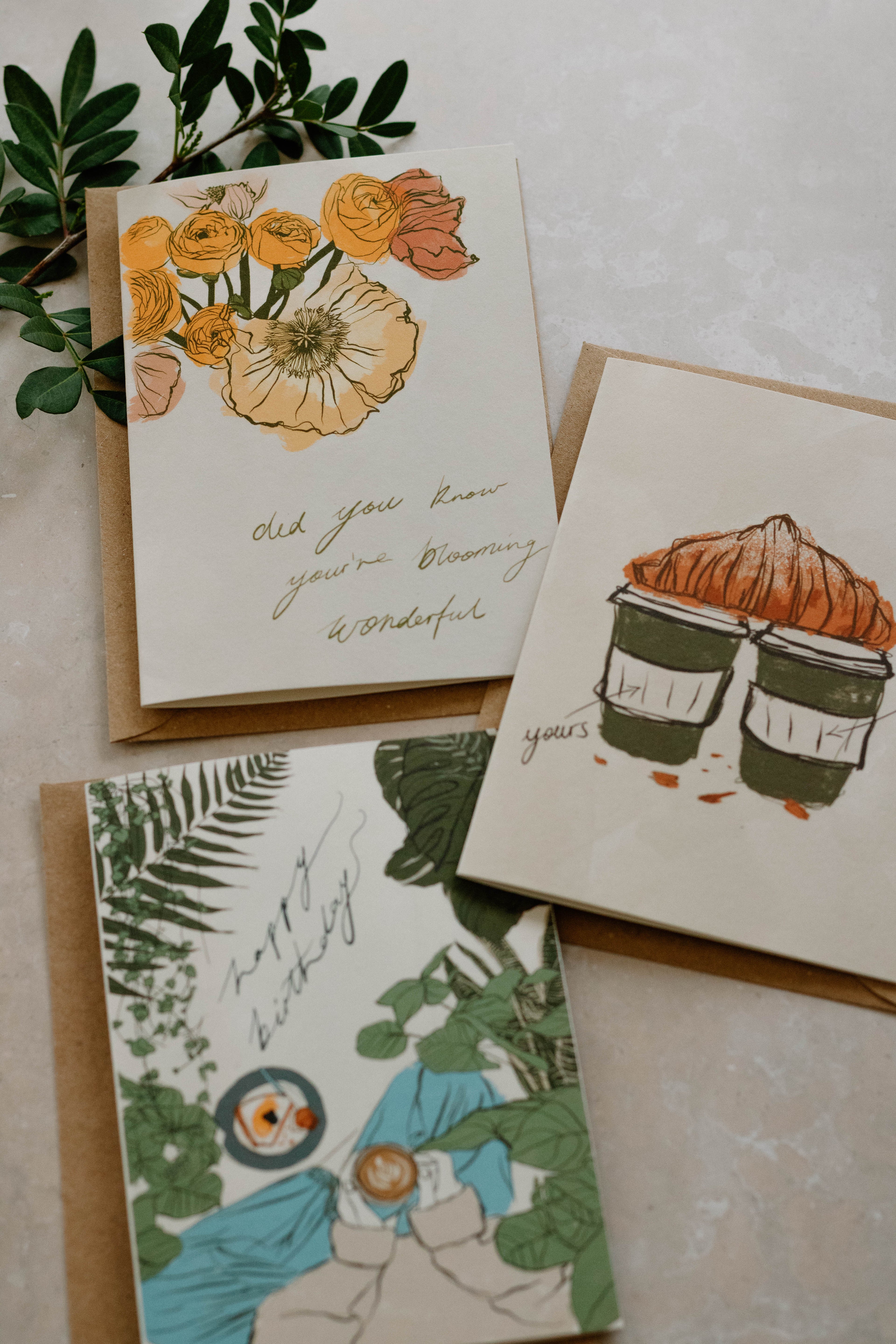 Focus on a floral illustration with Icelandic poppies and ranunculus